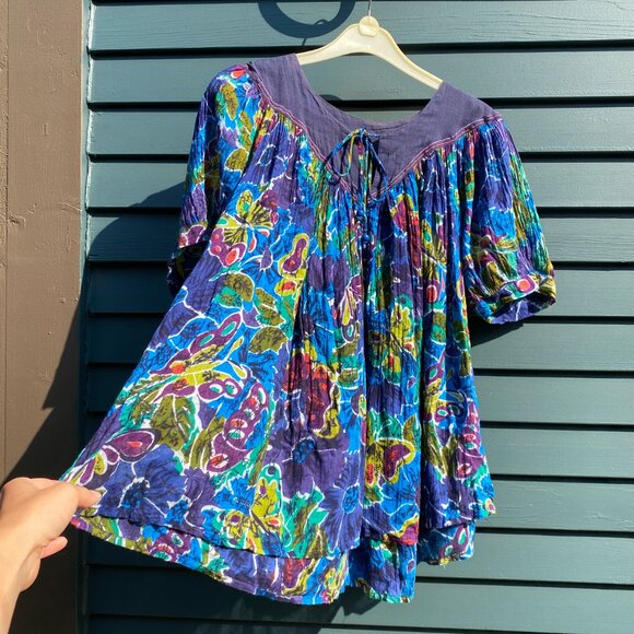 Vintage Butterfly Print Peasant Blouse Size Small - Picture 2 of 5
